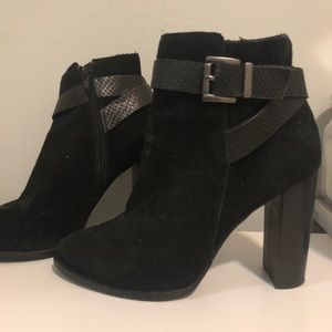 French Connection Black Leather Suede Heel Booties